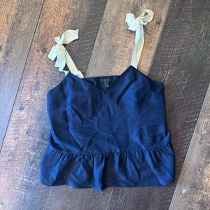 J. Crew Silk Navy Camisole with Cream Ribbon Straps Size 6